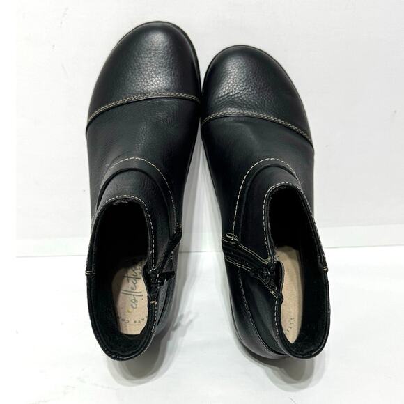 Clarks Collection Women’s Black Leather Side Zip Strap Accent Ankle Boots 7.5 M - Picture 6 of 10